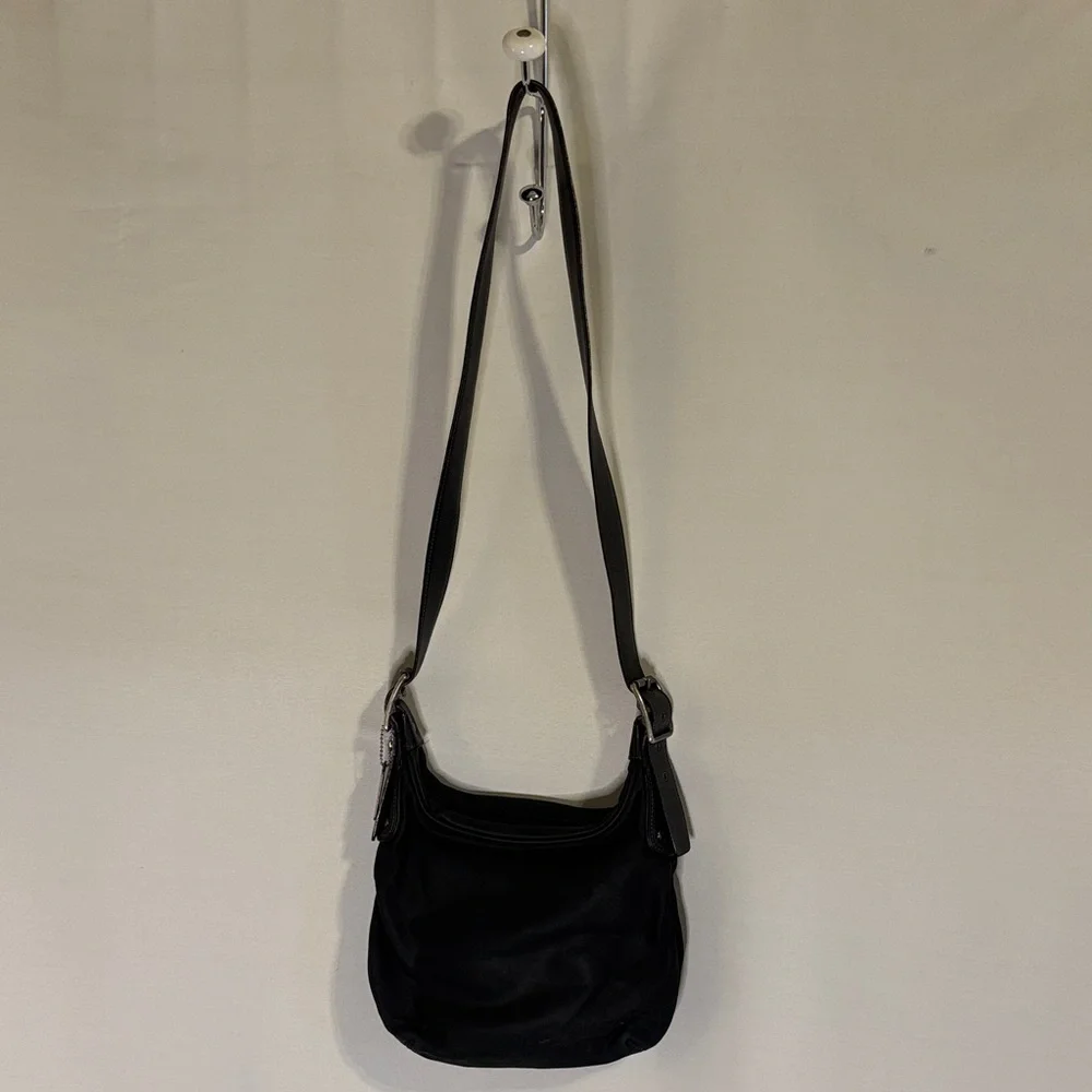 Coach Wax Canvas Bag Hobo Black Crossbody Shoulder Purse
